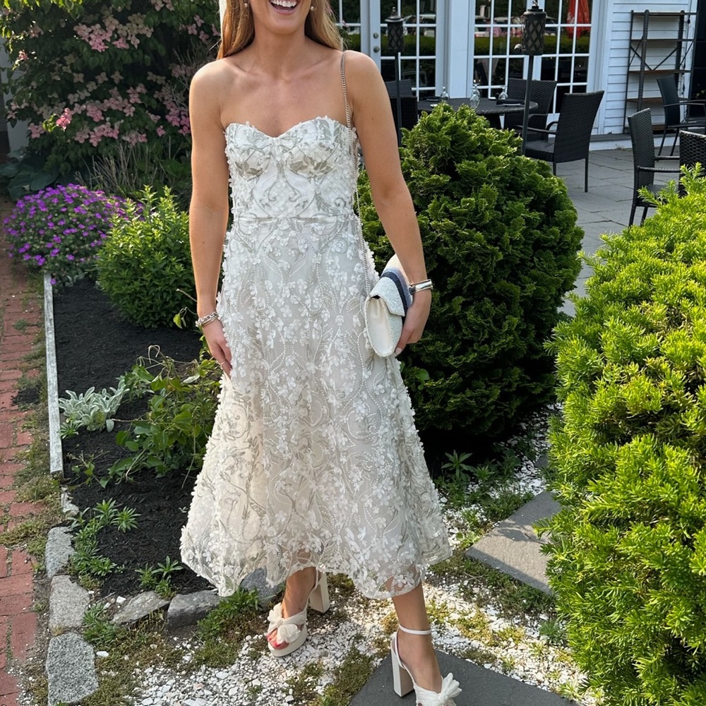 Marchesa Notte strapless 3D embroidered dress. Worn ONE time!